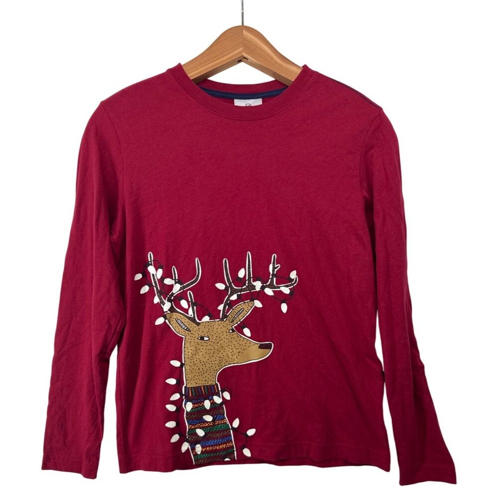Hanna Andersson Childs Top Sz 150 (12) Red Reindeer Christmas PJ Casual Comfy